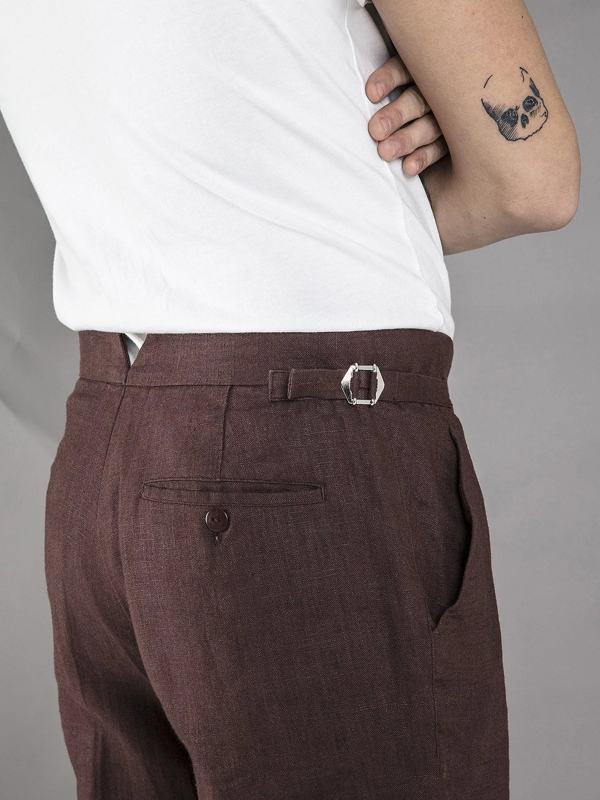 Linen High Waisted Trousers - Brown