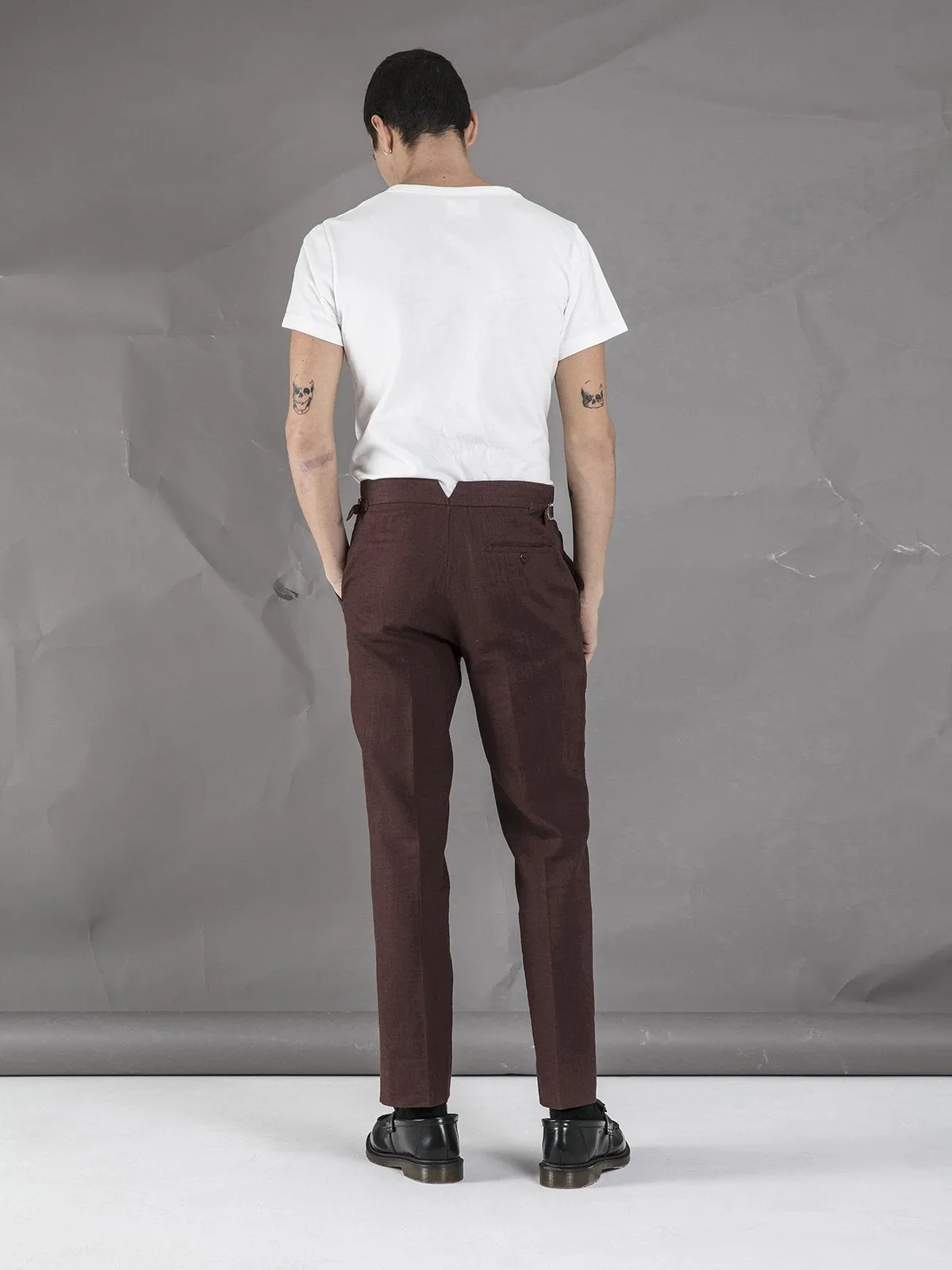 Linen High Waisted Trousers - Brown