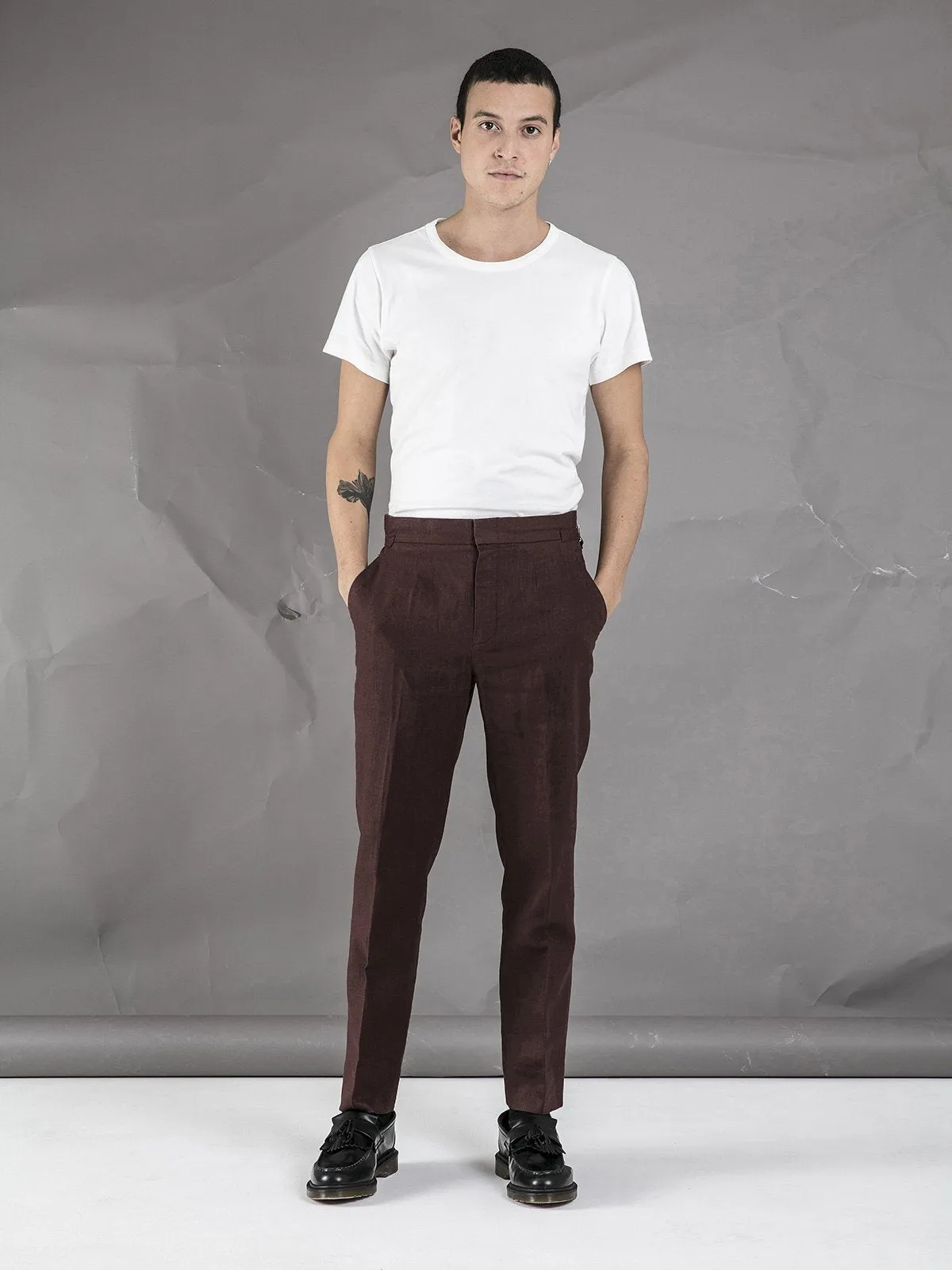 Linen High Waisted Trousers - Brown