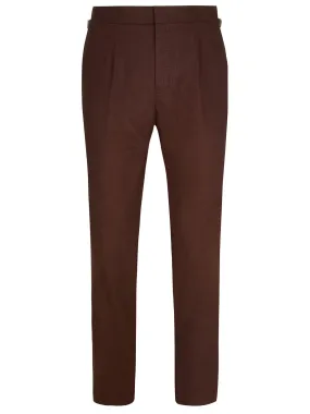 Linen High Waisted Trousers - Brown