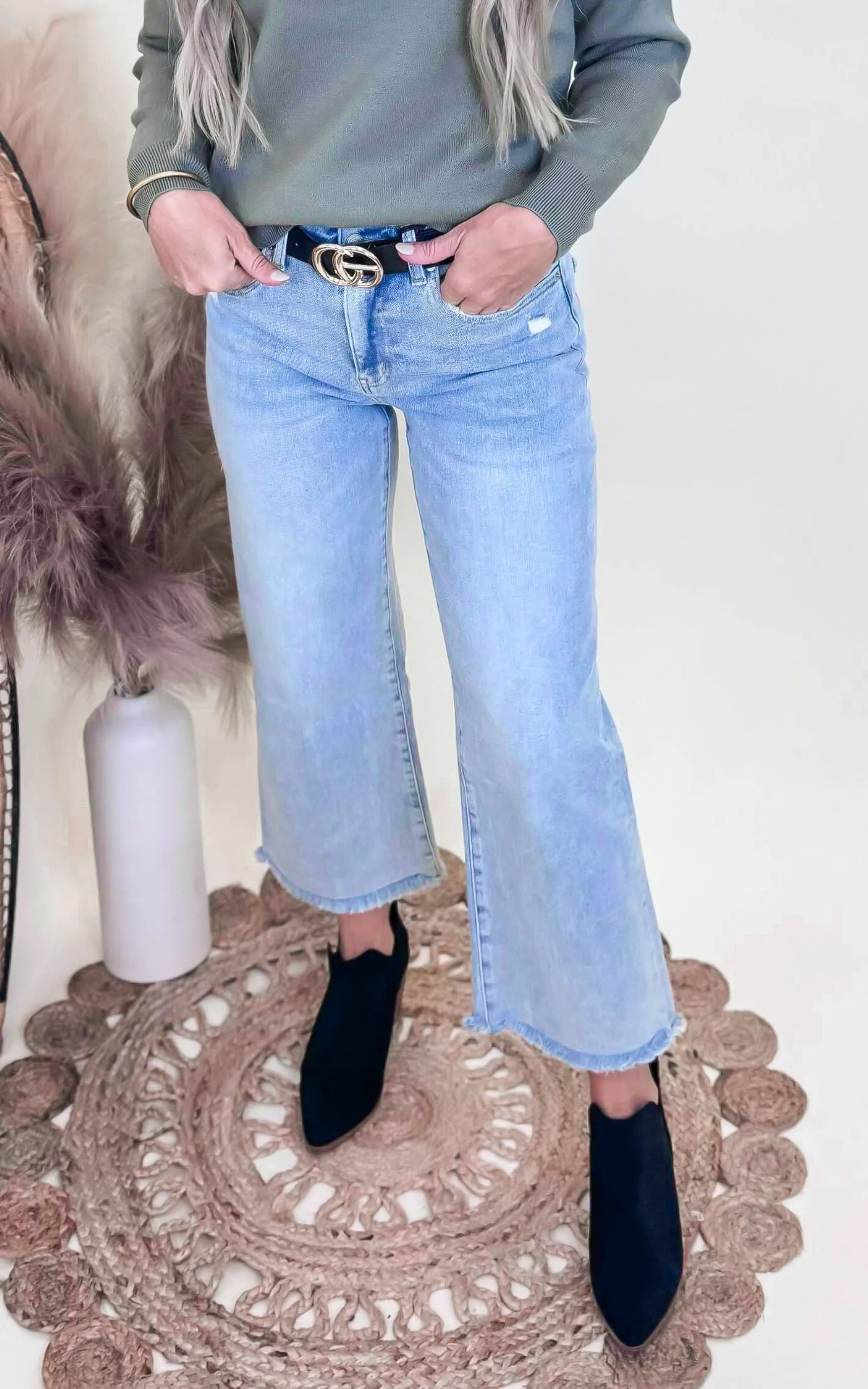 MICA | The Electric Blue High Rise Ankle Wide Leg Denim Jean*
