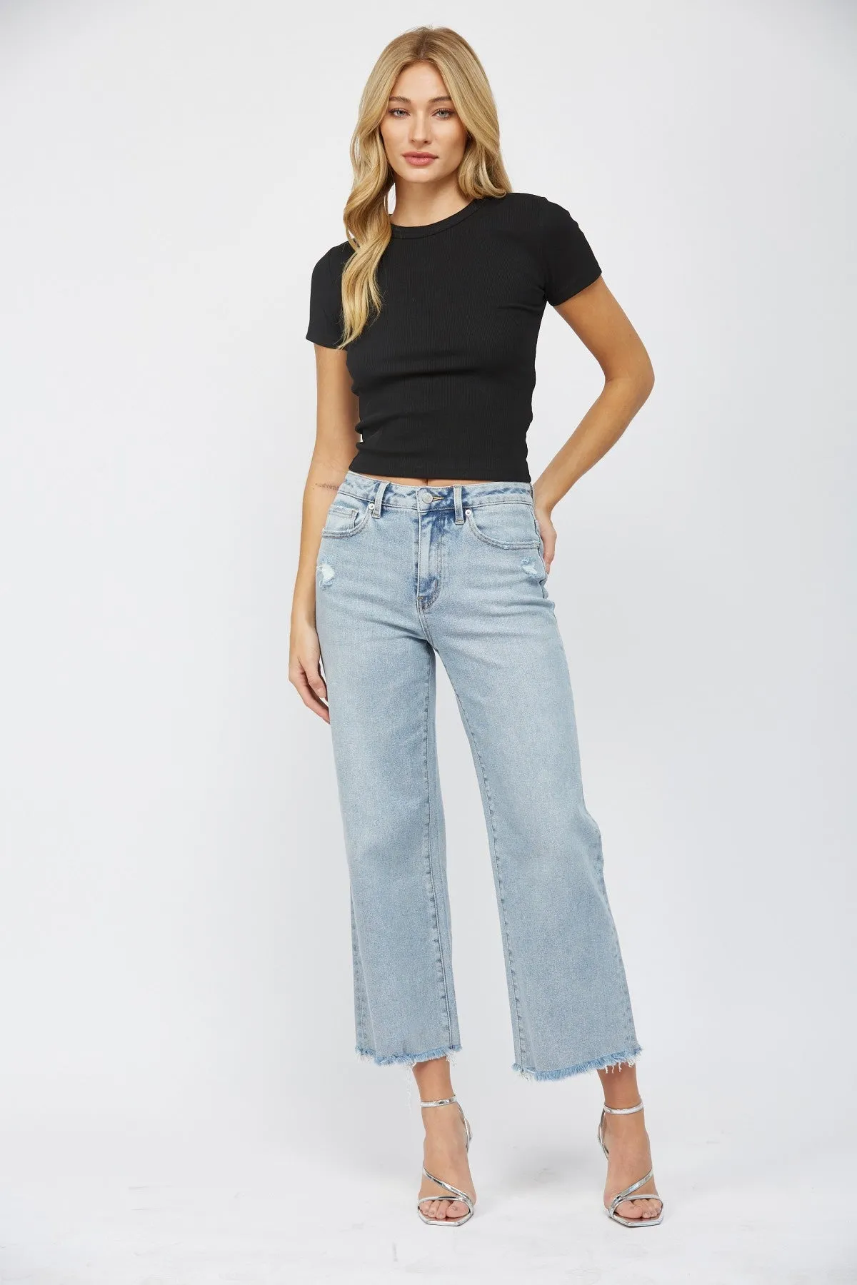 MICA | The Electric Blue High Rise Ankle Wide Leg Denim Jean*