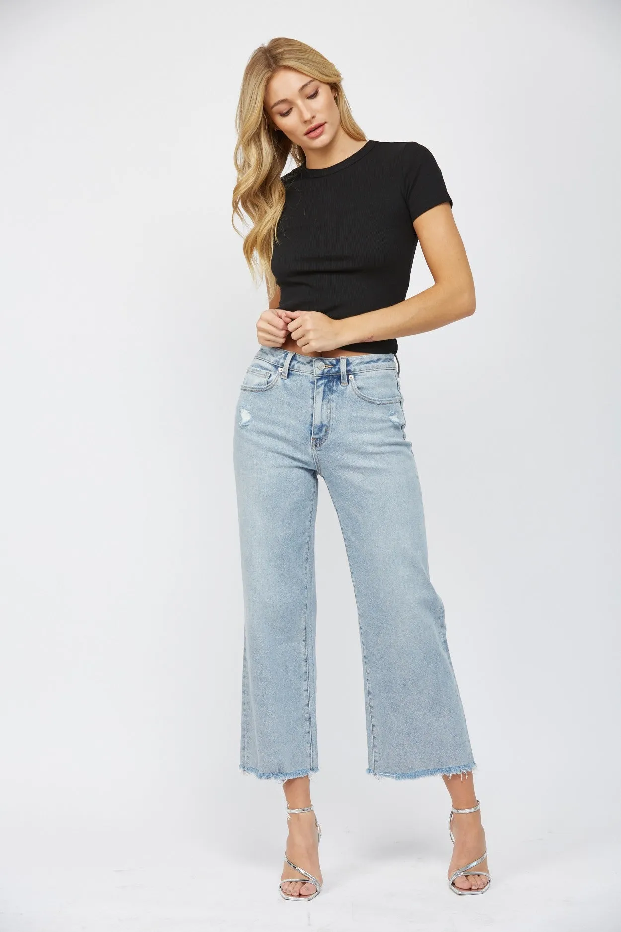 MICA | The Electric Blue High Rise Ankle Wide Leg Denim Jean*