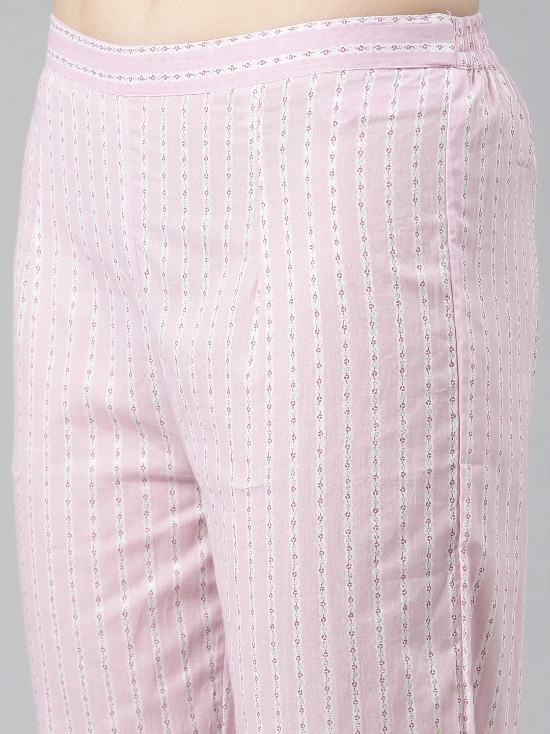 Neeru's Pink Pleated Anarkali Printed Kurta And Trousers With Dupatta
