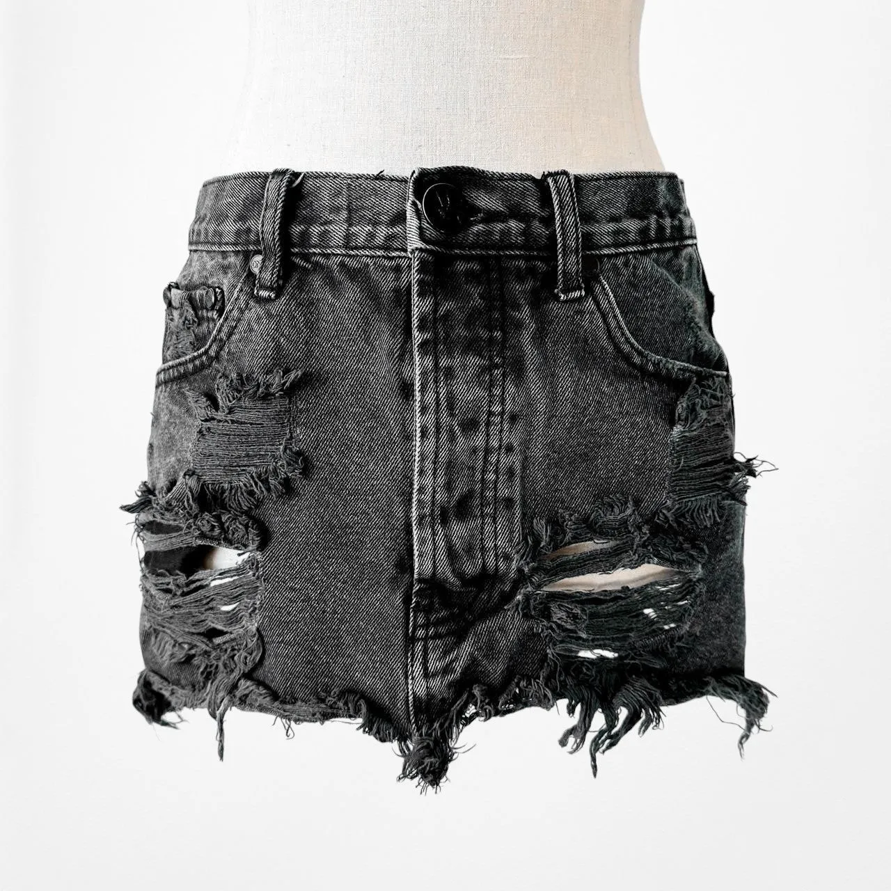 One Teaspoon Gray Distressed Destroyed Mid Rise Denim Mini Skirt Size XS/S