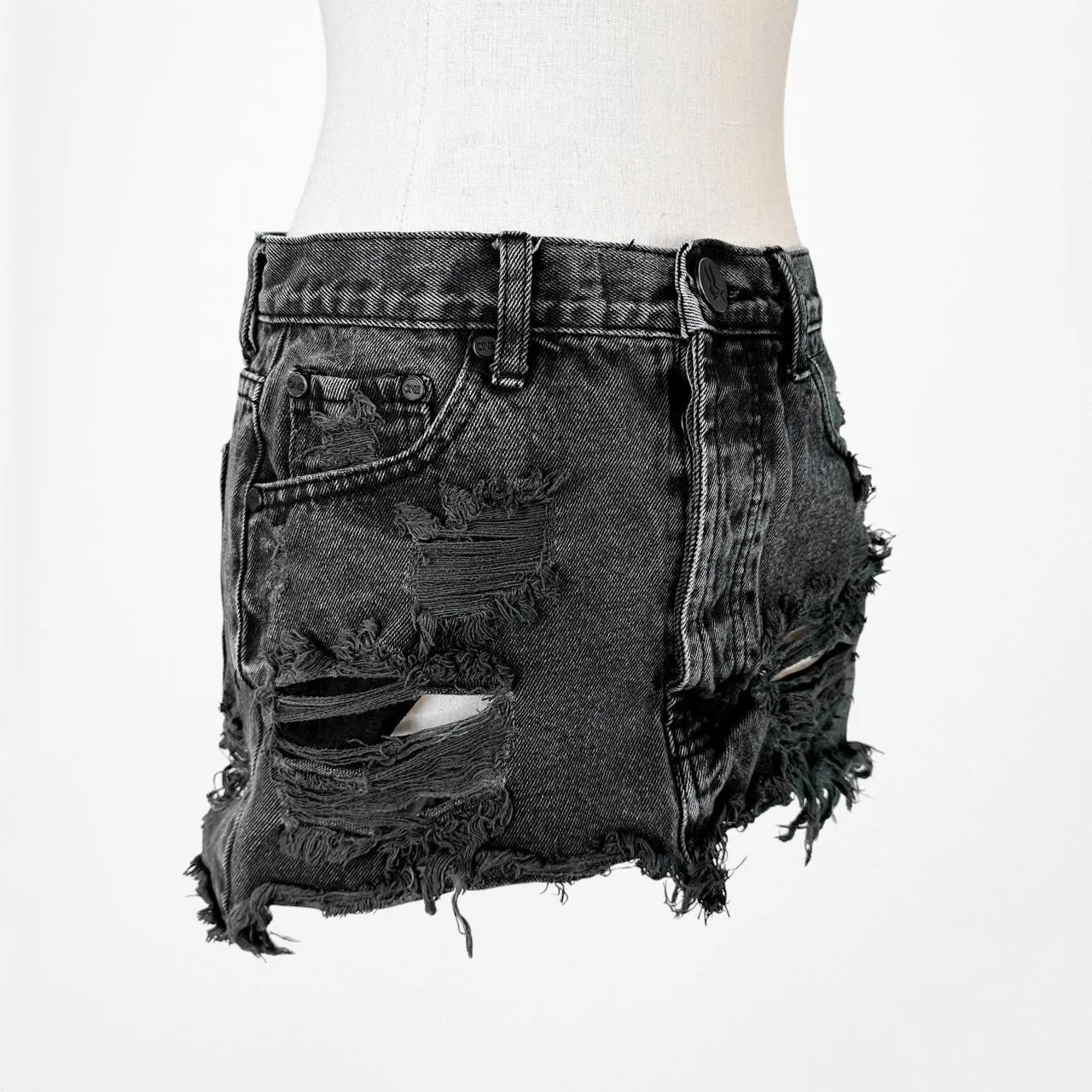 One Teaspoon Gray Distressed Destroyed Mid Rise Denim Mini Skirt Size XS/S