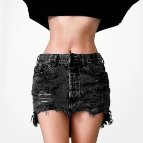 One Teaspoon Gray Distressed Destroyed Mid Rise Denim Mini Skirt Size XS/S