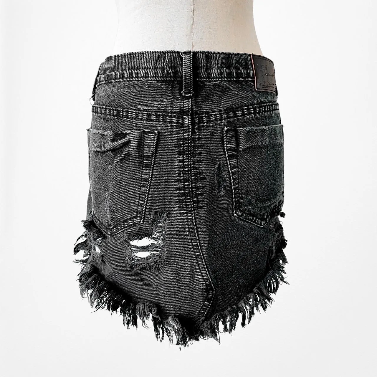 One Teaspoon Gray Distressed Destroyed Mid Rise Denim Mini Skirt Size XS/S