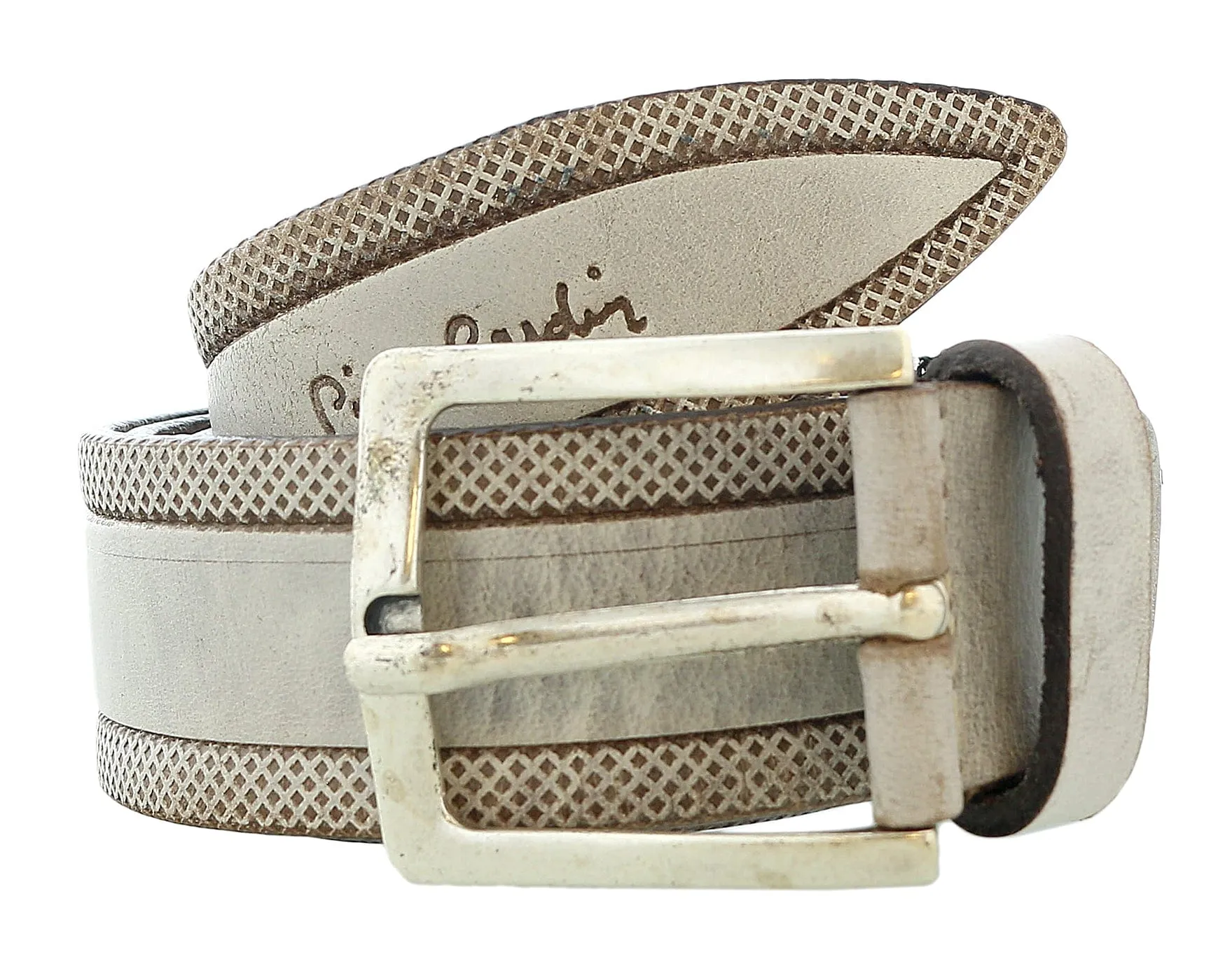 Pierre Cardin Distressed Beige Classic Silver D-Ring Adjustable Belt Adjustable Mens Belt-