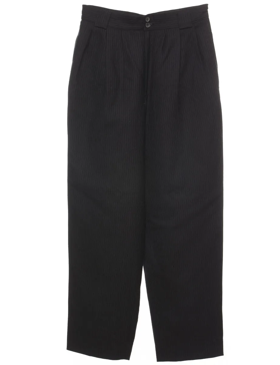 Pinstriped Black Pleated Trousers - W28 L28