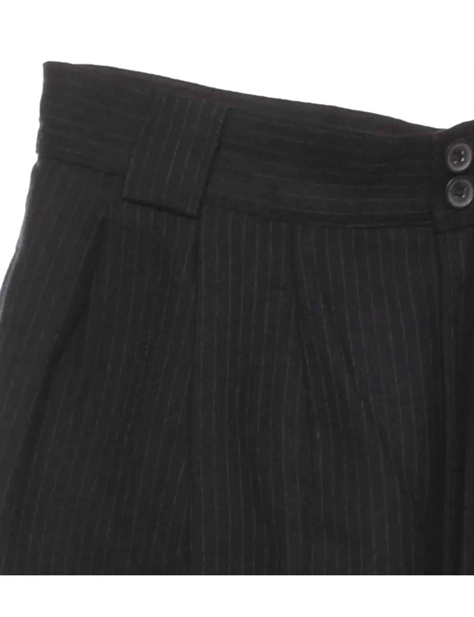 Pinstriped Black Pleated Trousers - W28 L28