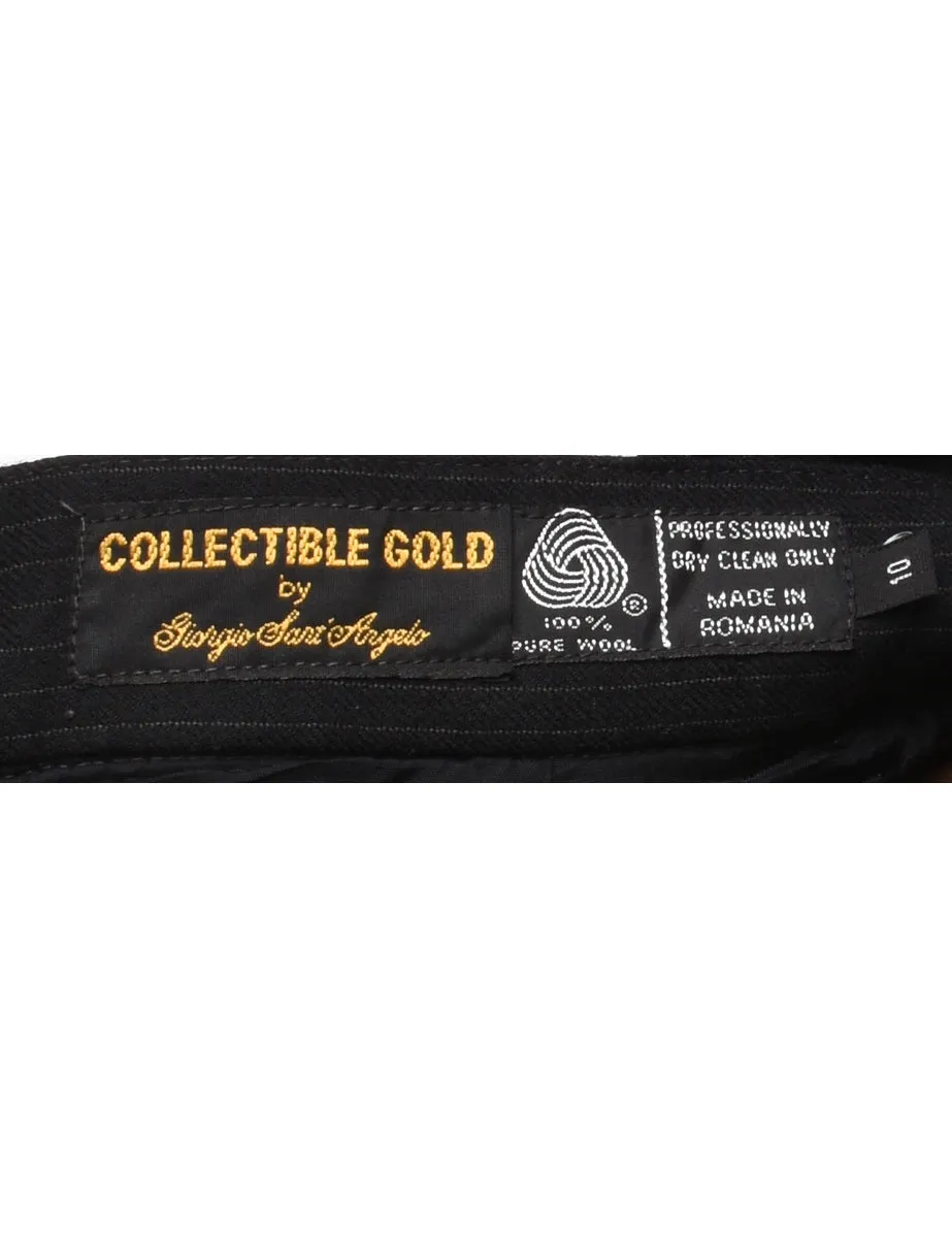 Pinstriped Black Pleated Trousers - W28 L28