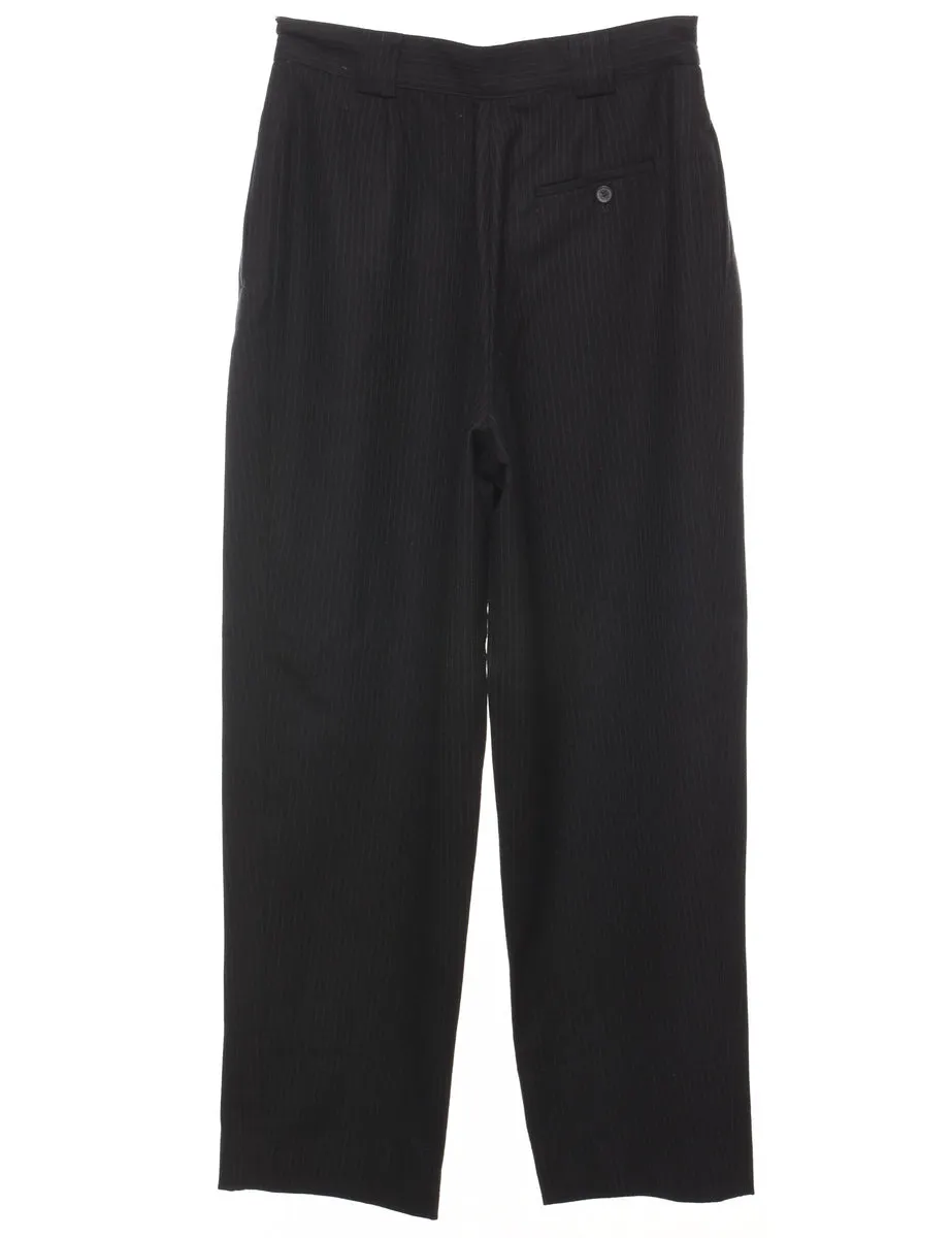 Pinstriped Black Pleated Trousers - W28 L28