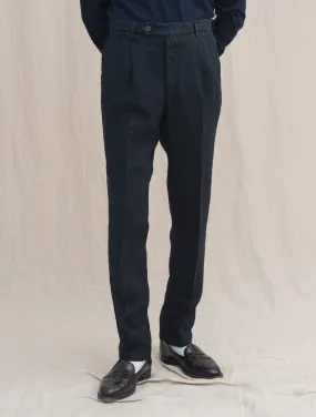 Pleated Linen Trousers Navy