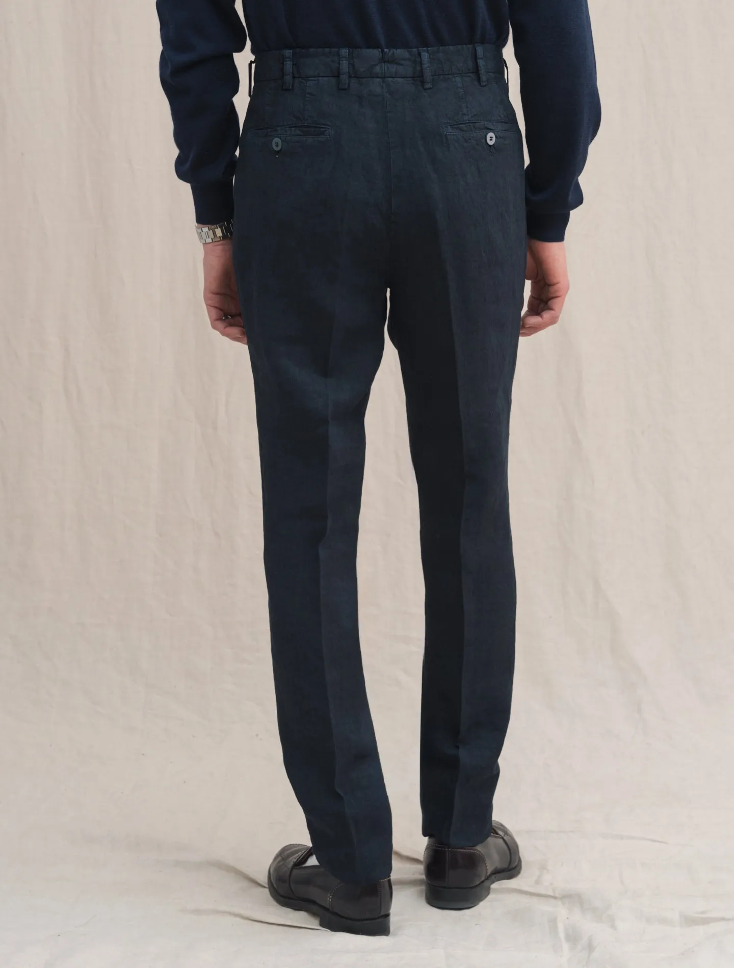 Pleated Linen Trousers Navy