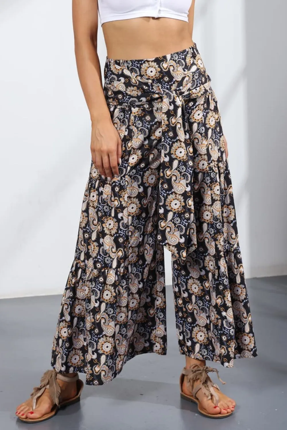 Printed Tie-Front Culottes