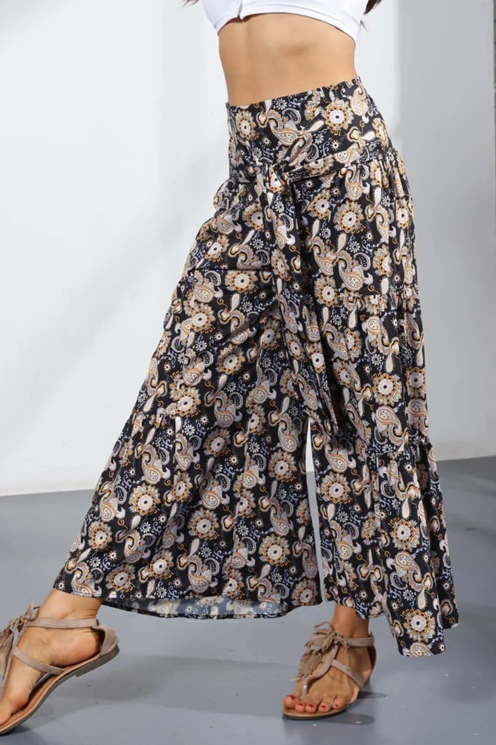 Printed Tie-Front Culottes