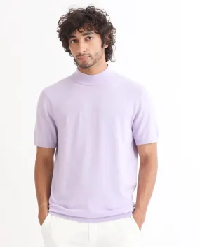 Rare Rabbit Men's Alfet Pastel Purple Half Sleeves High Neck Knitted T-Shirt