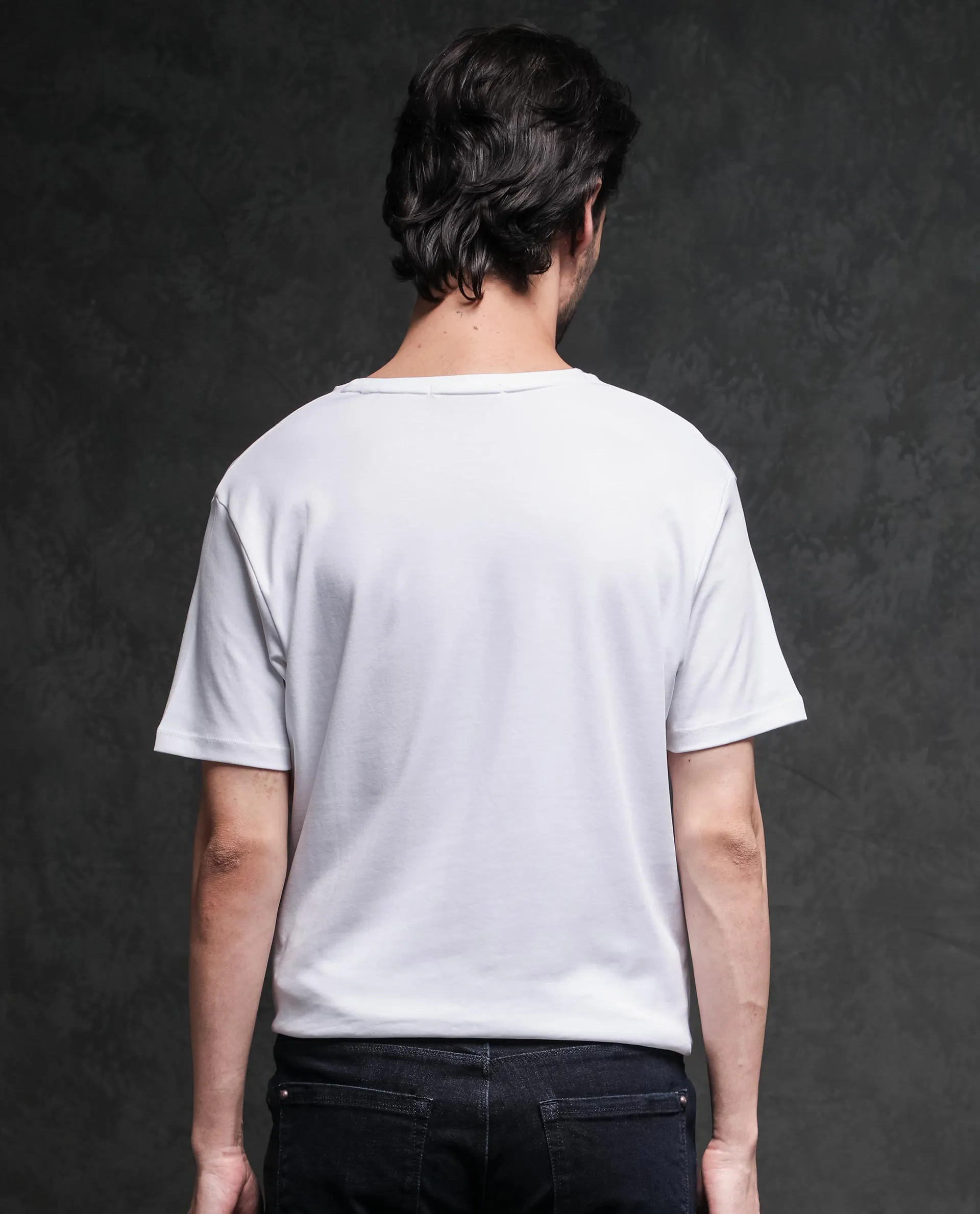 Rare Rabbit Men's Azul White Crew Neck With Contrast Nylon Pocket Half Sleeves T-Shirt