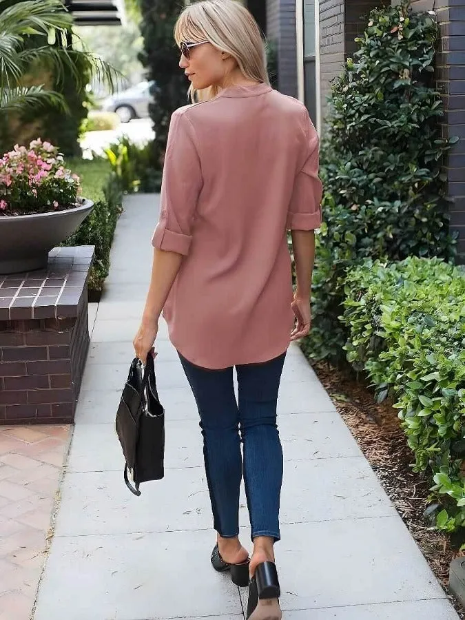Relaxed Roll Sleeve Blouse