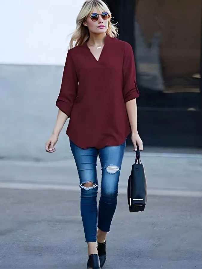 Relaxed Roll Sleeve Blouse