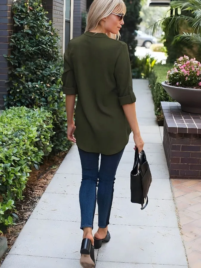 Relaxed Roll Sleeve Blouse