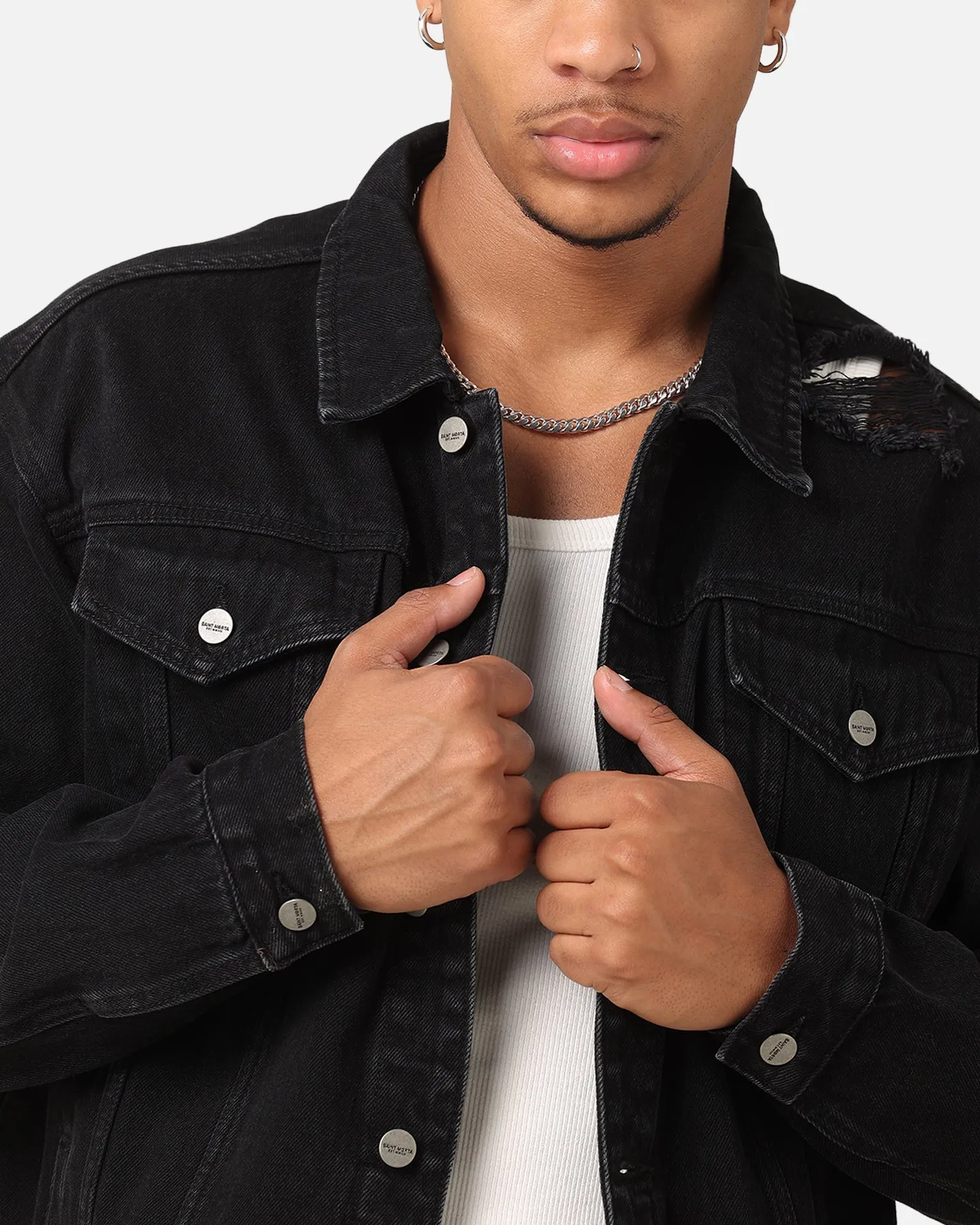 Saint Morta Denim Trucker Jacket Washed Black