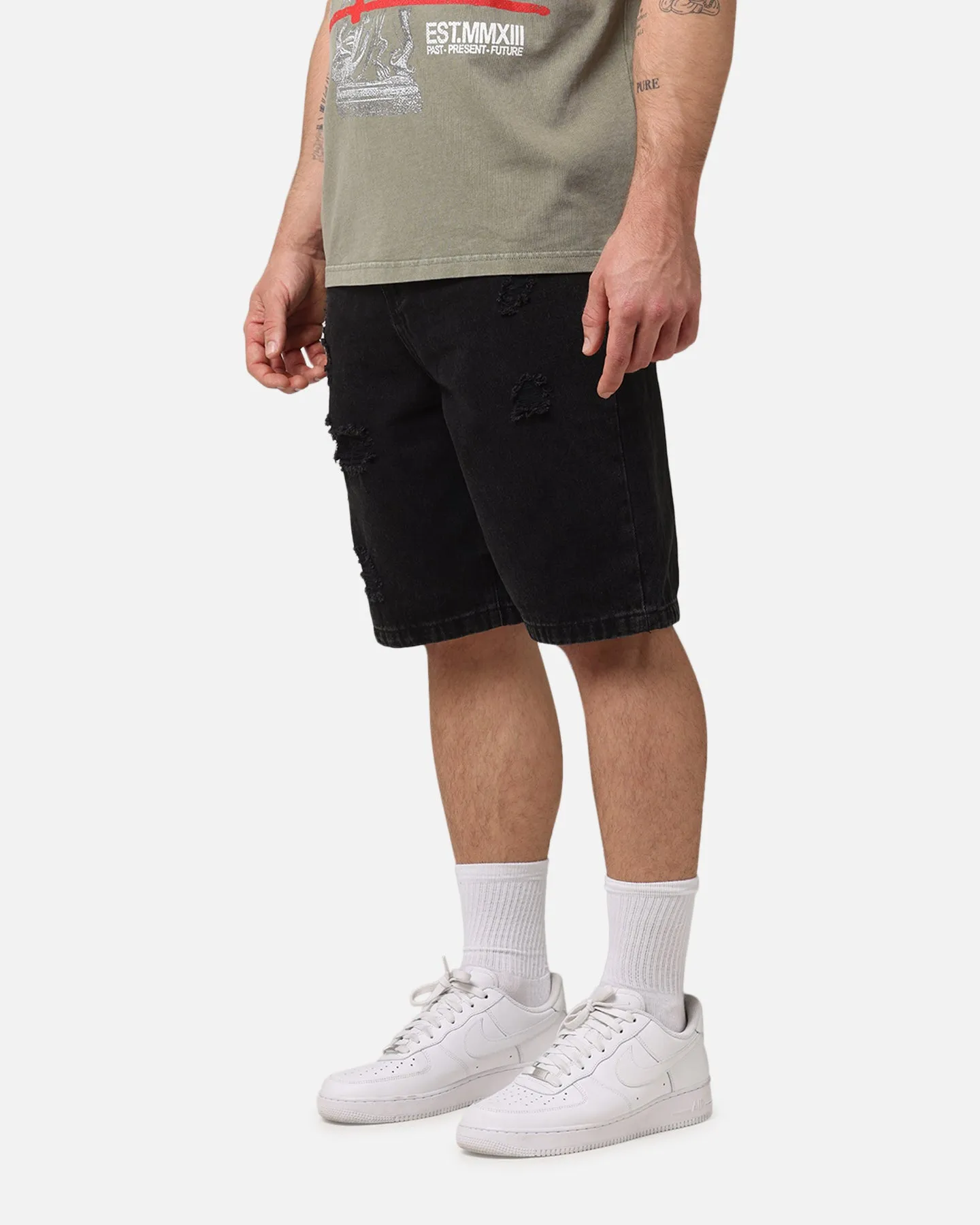 Saint Morta Disrupt Denim Shorts Washed Black