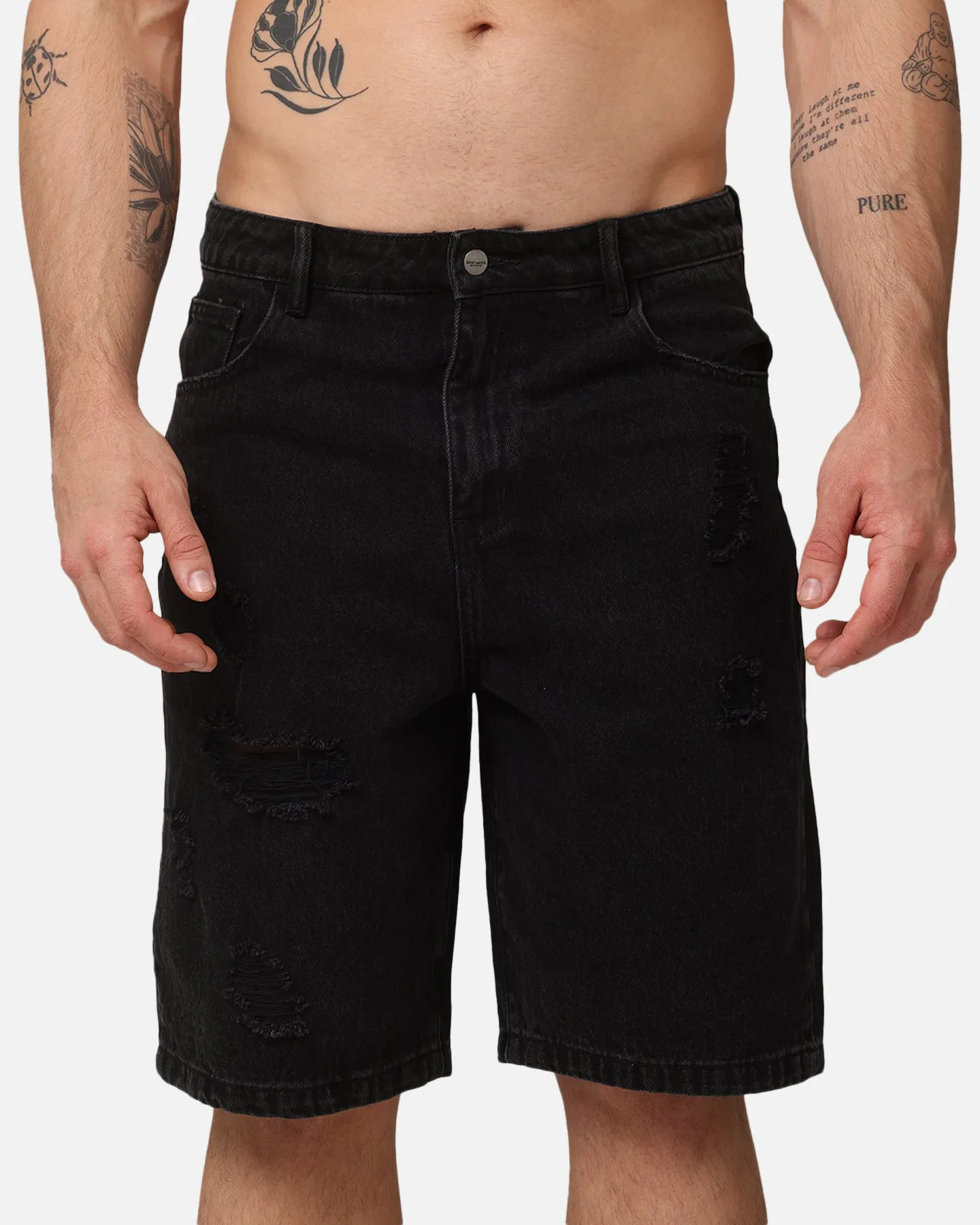 Saint Morta Disrupt Denim Shorts Washed Black