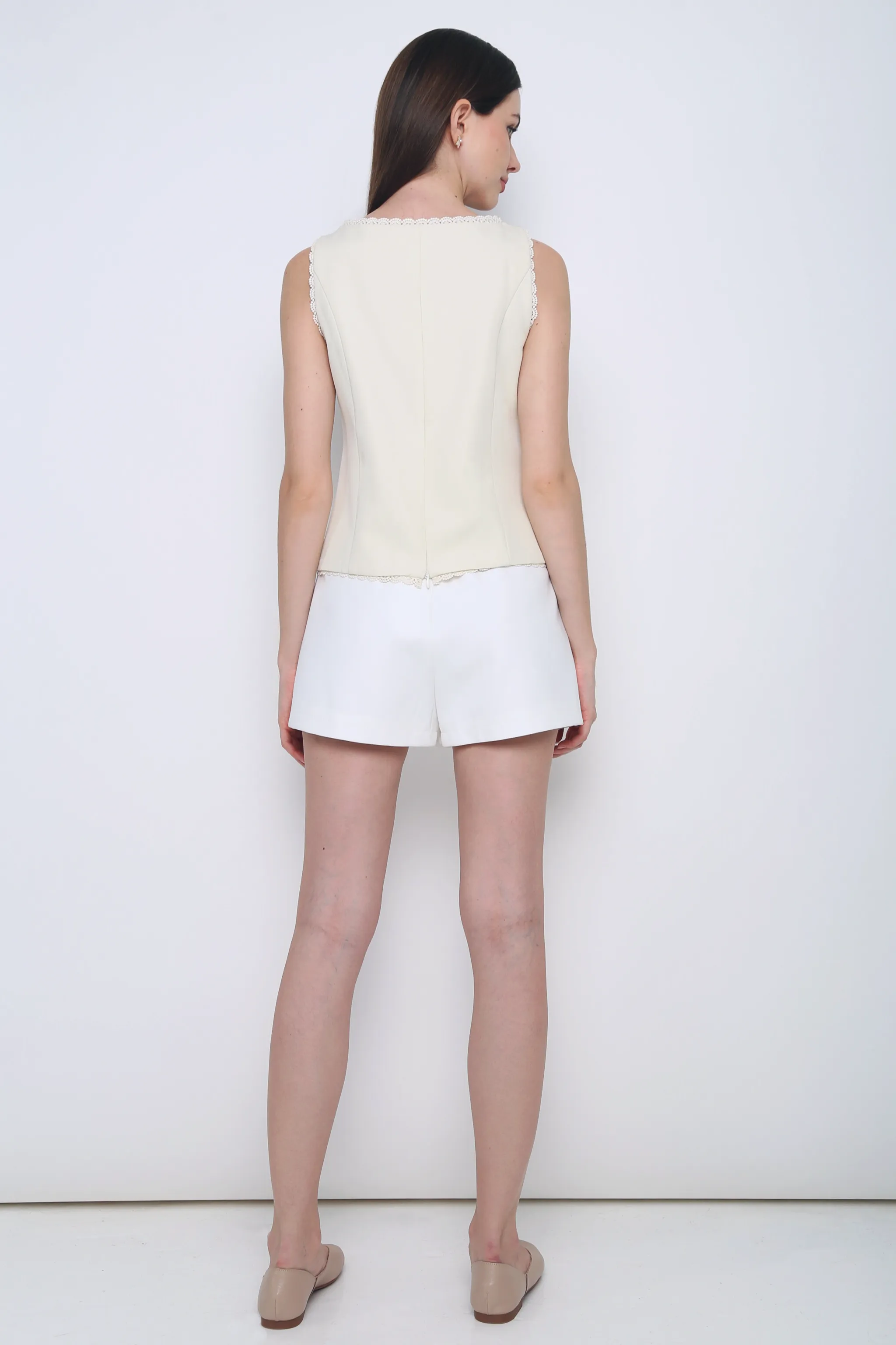 Saylor Lace Trim Tailored Top Beige