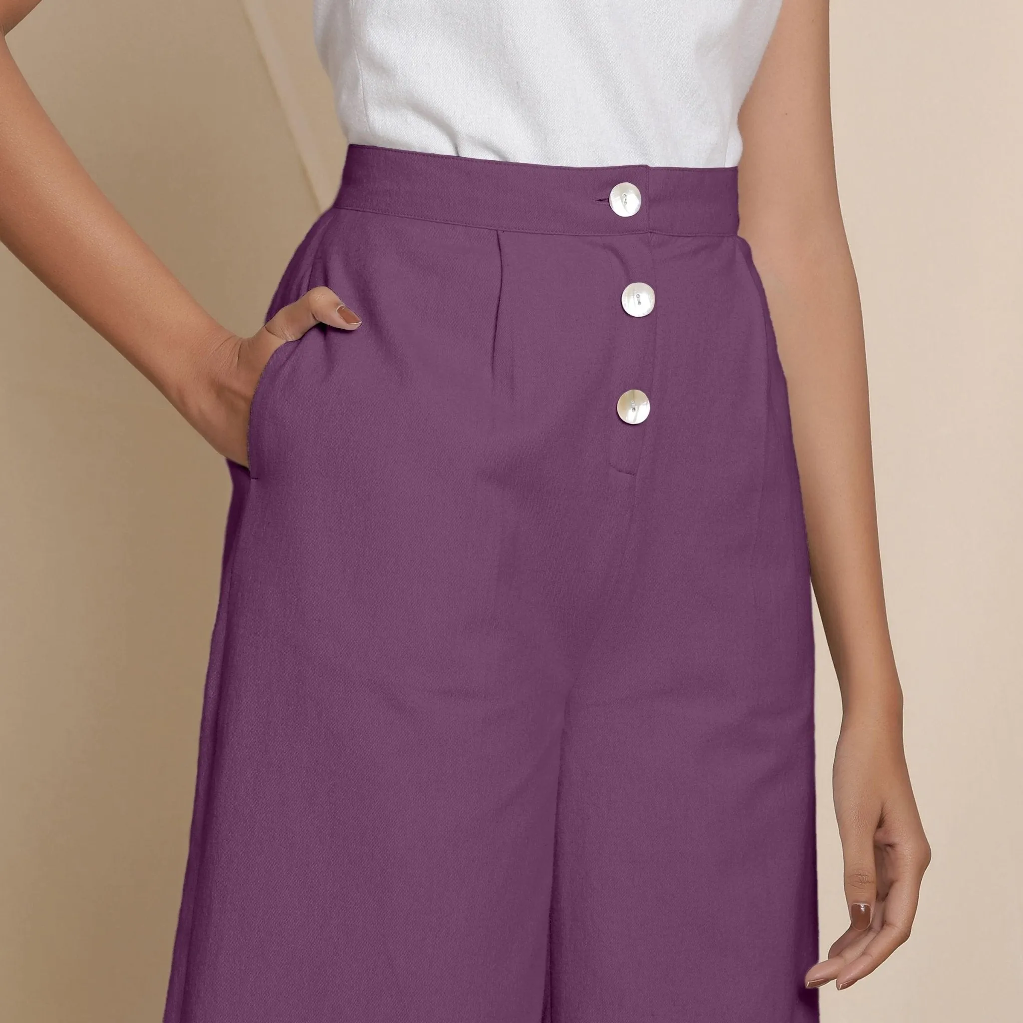 Solid Wine Warm Cotton Flannel High-Rise Culottes