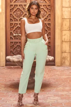 Tailor To You Belted High Waisted Trousers in Mint