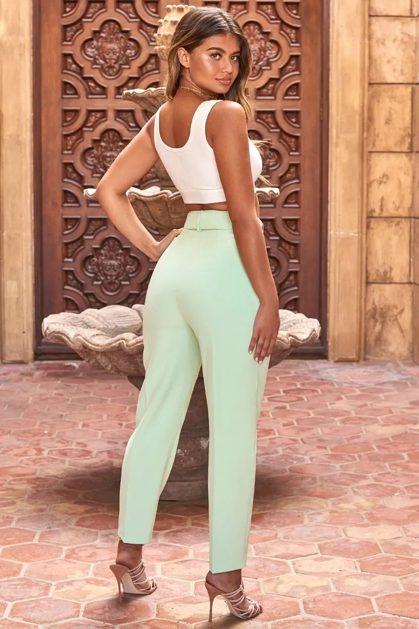 Tailor To You Belted High Waisted Trousers in Mint
