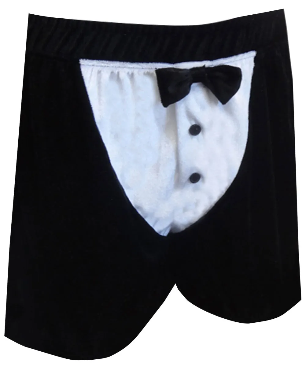 Tuxedo Look Black Velour Boxer Shorts