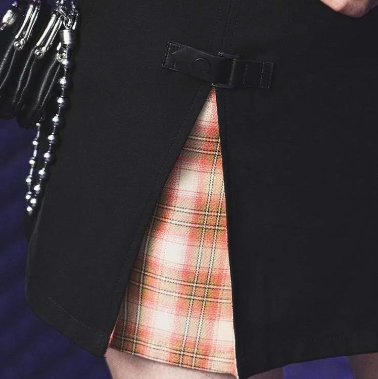 Women's Gothic Double-layered Buckles Plaid Skirts