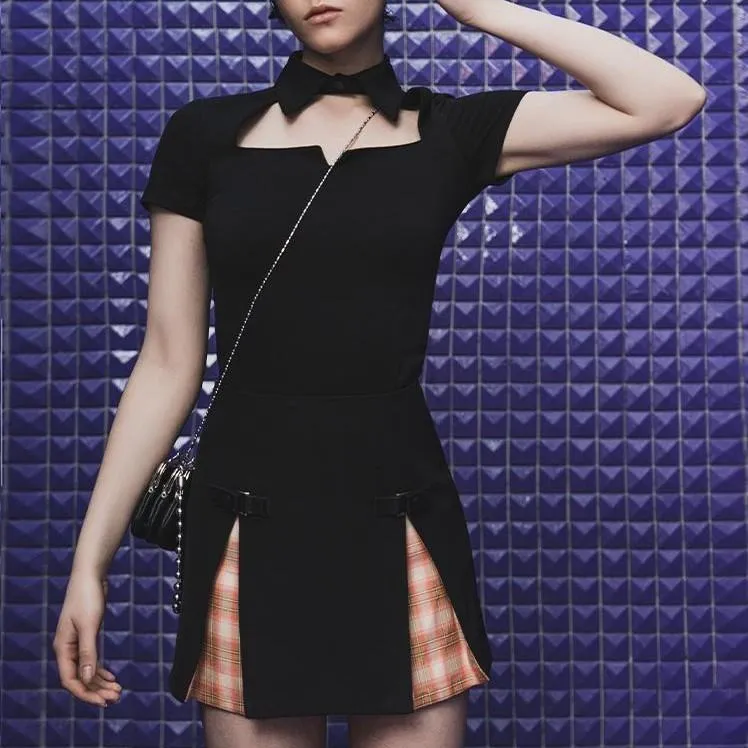 Women's Gothic Double-layered Buckles Plaid Skirts