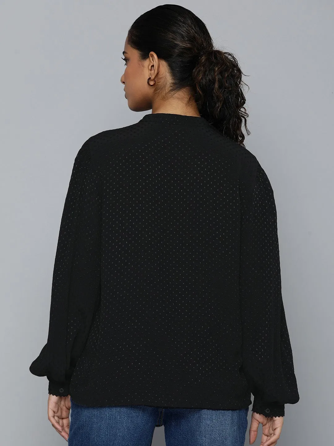 Women's Self Design Band Neck Top