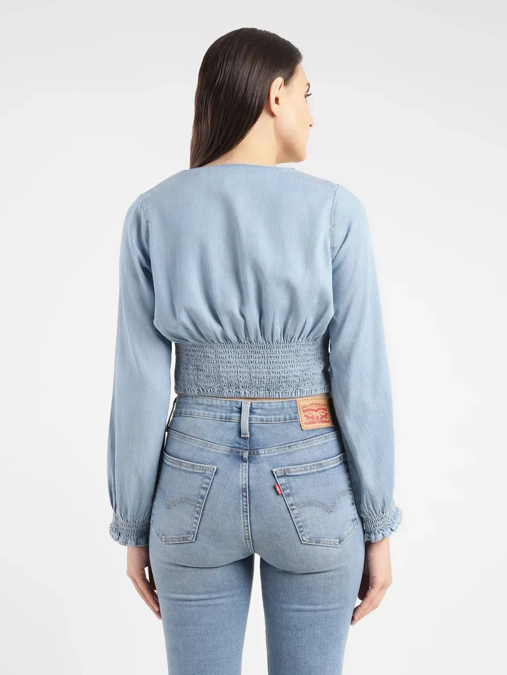 Women's Solid Light Indigo V Neck Top